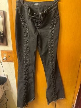 AKIRA Black Lace-Up Corset Front Flared Jeans